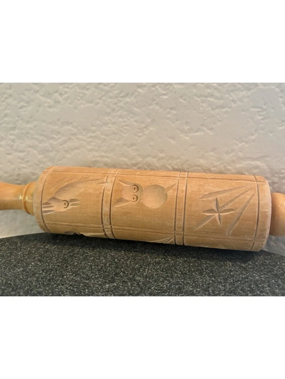 Vintage W. Germany carved wood cookie shortbread springerle rolling pin mold